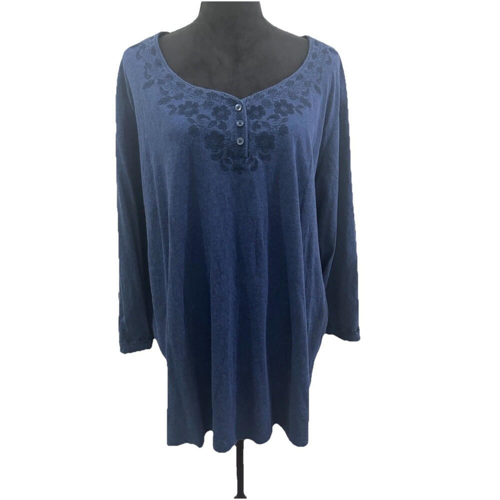 Laura Scott  Womens 3XL  Top Navy Blue 3/4 Sleeve 100% Cotton Scoop Neck